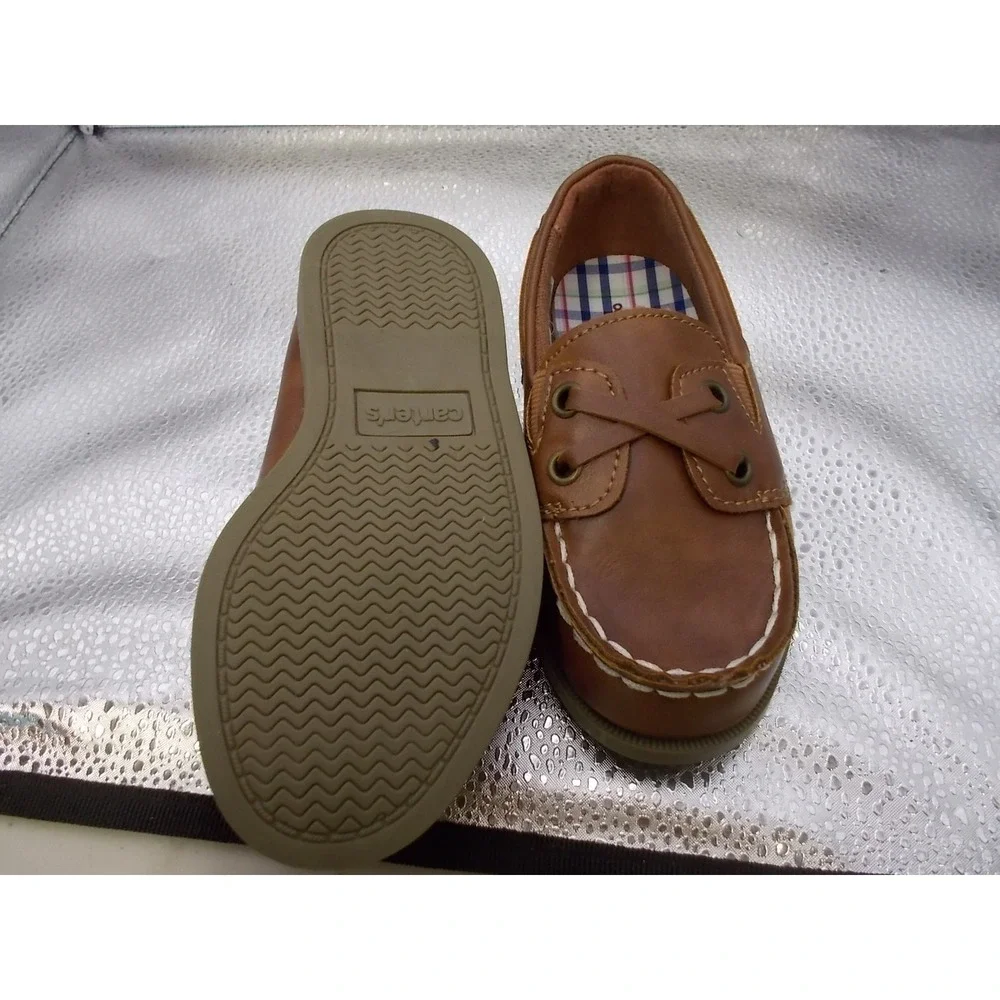 Carters Toddler Boys Brown Boat Shoes Nautical Slip On Loafers Size 8 Toddler